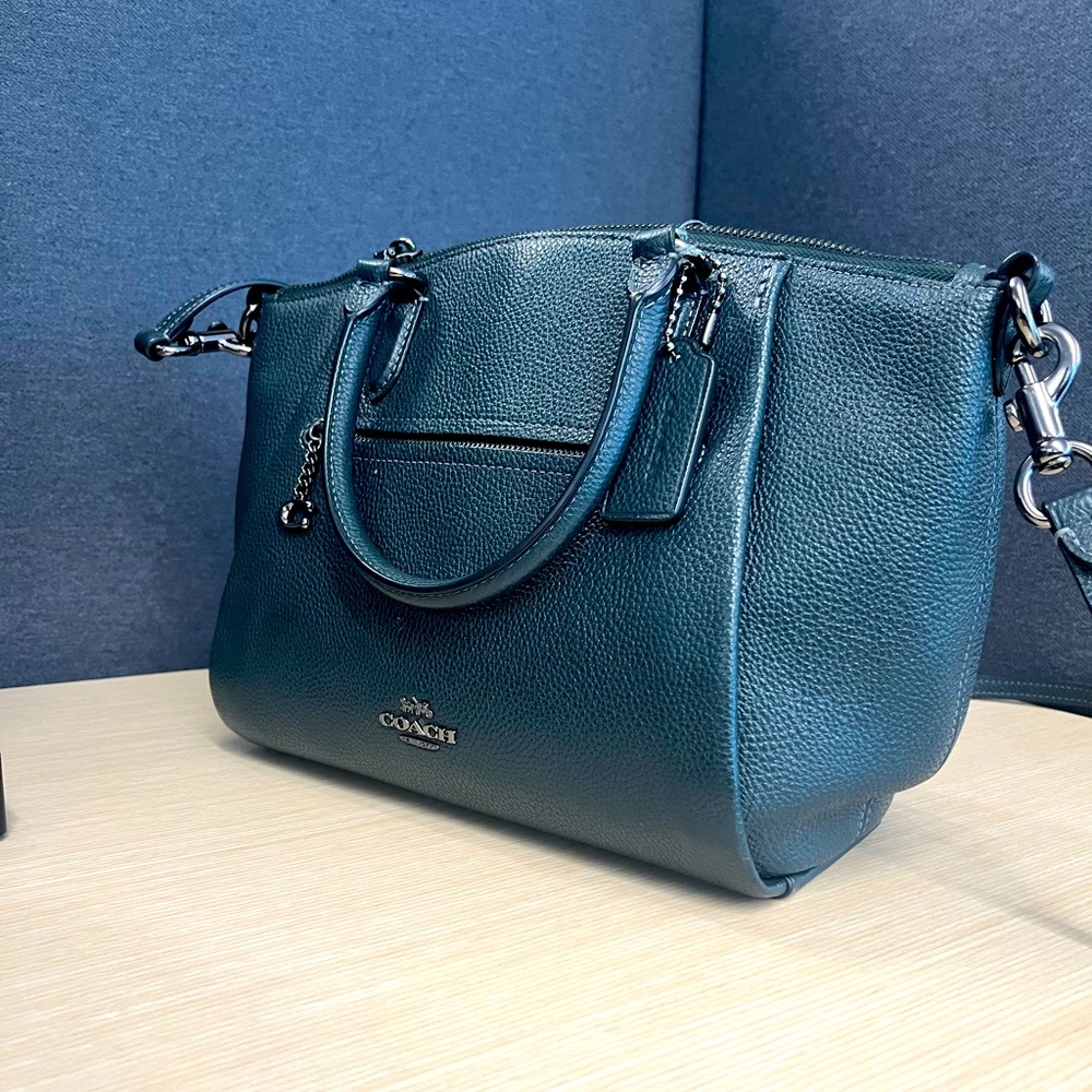 Coach Elise Satchel Green Pebble Leather Crossbody Shoulder Handbag Top Handles